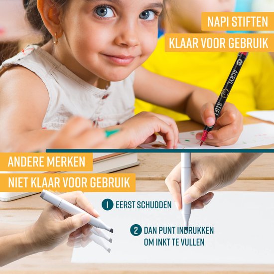 NAPI 24 Acrylstiften Dual Tip - Twinmarkers - Verfstiften Happy Stones - Stenen Schilderen met Acryl Verf Marker Stiften - Volwassenen en Kinderen - Incl. 2 Mandala Sjablonen