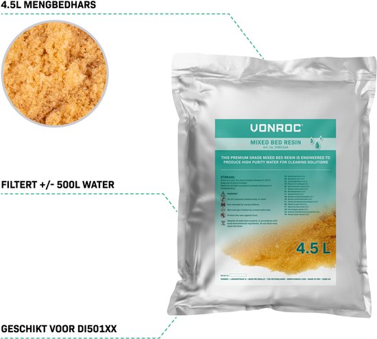 VONROC Premium Mengbedhars - Navulzak - 4,5L - Voor VONROC DI-Puurwaterfilter DI501XX en compatibel met vergelijkbare DI-Filtersystemen