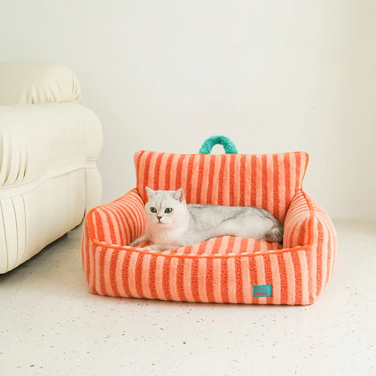 ZEZE Gestreept Pluche Huisdierenbed - Basic Oranje - 68 x 53 x 37 cm