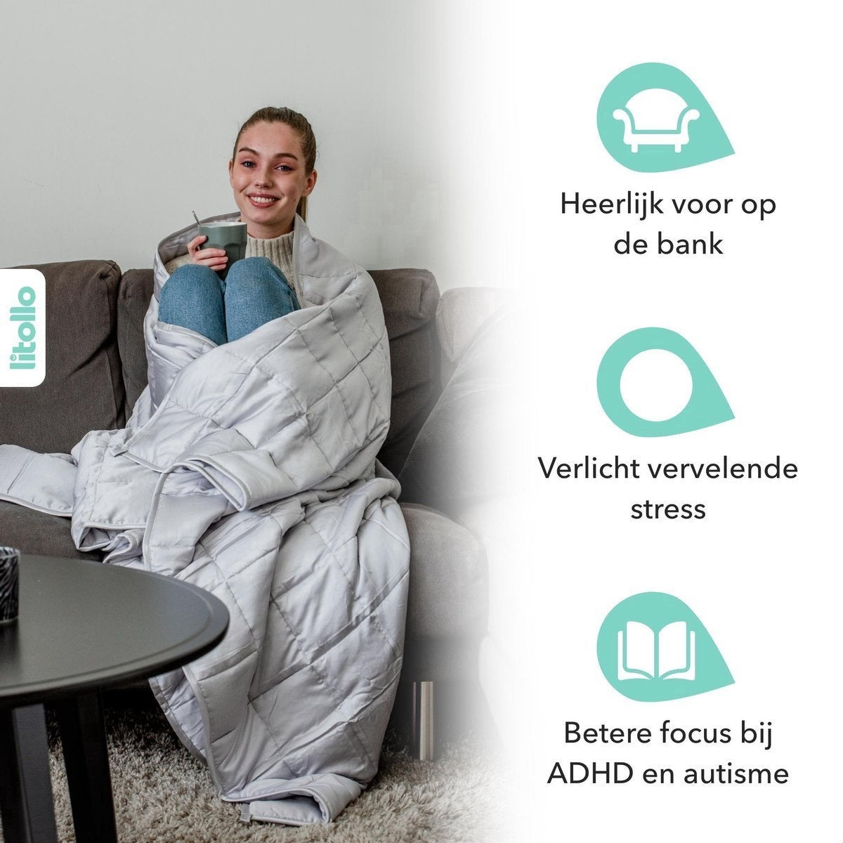 Litollo Verzwaringsdeken 10 kg met buitenhoes sterpatroon - Weighted Blanket - Duurzaam Bamboe Materiaal - Grijs - 150x200cm
