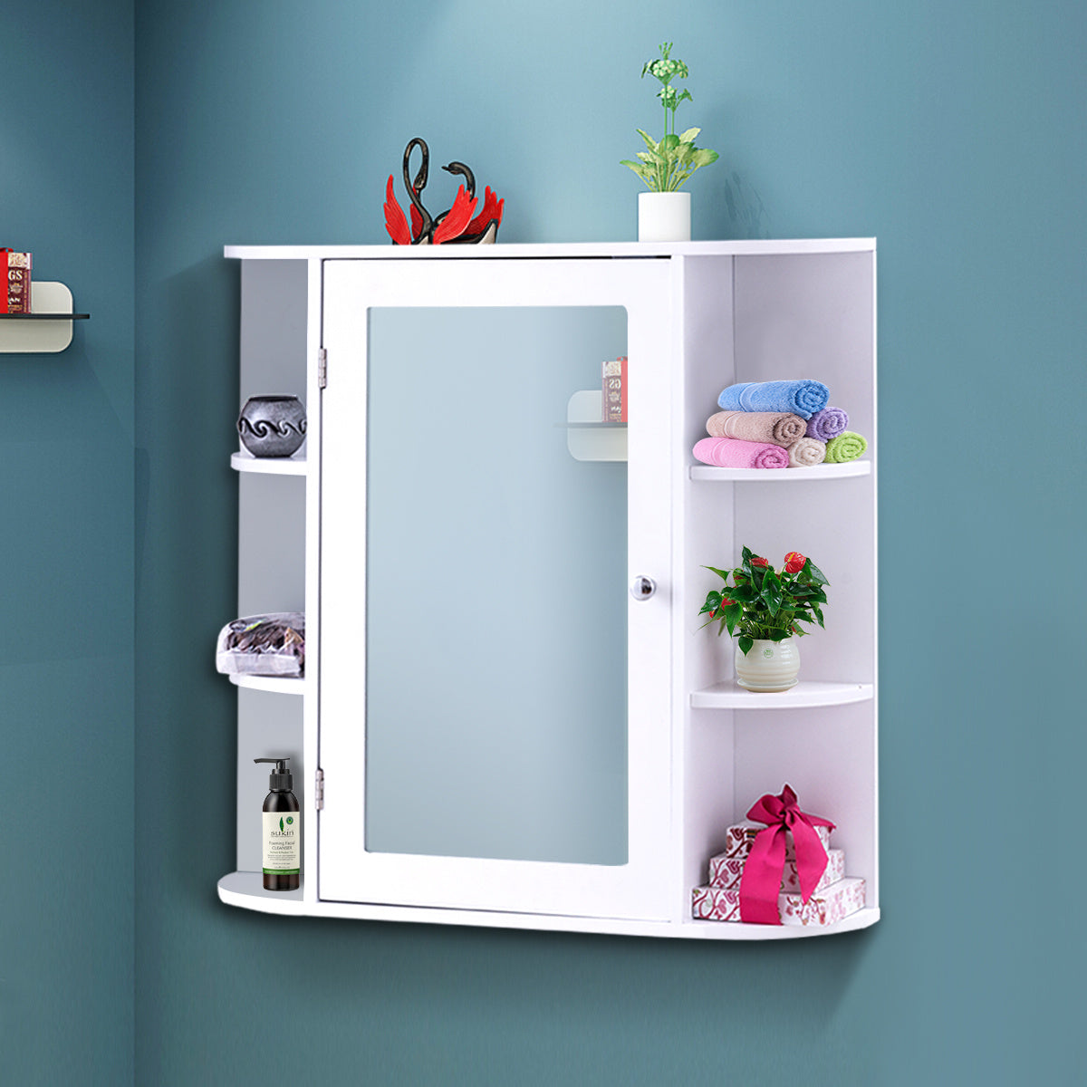Coast Wandkast – Met Spiegeldeur & Open Planken – 66 x 17 x 62 cm – Wit