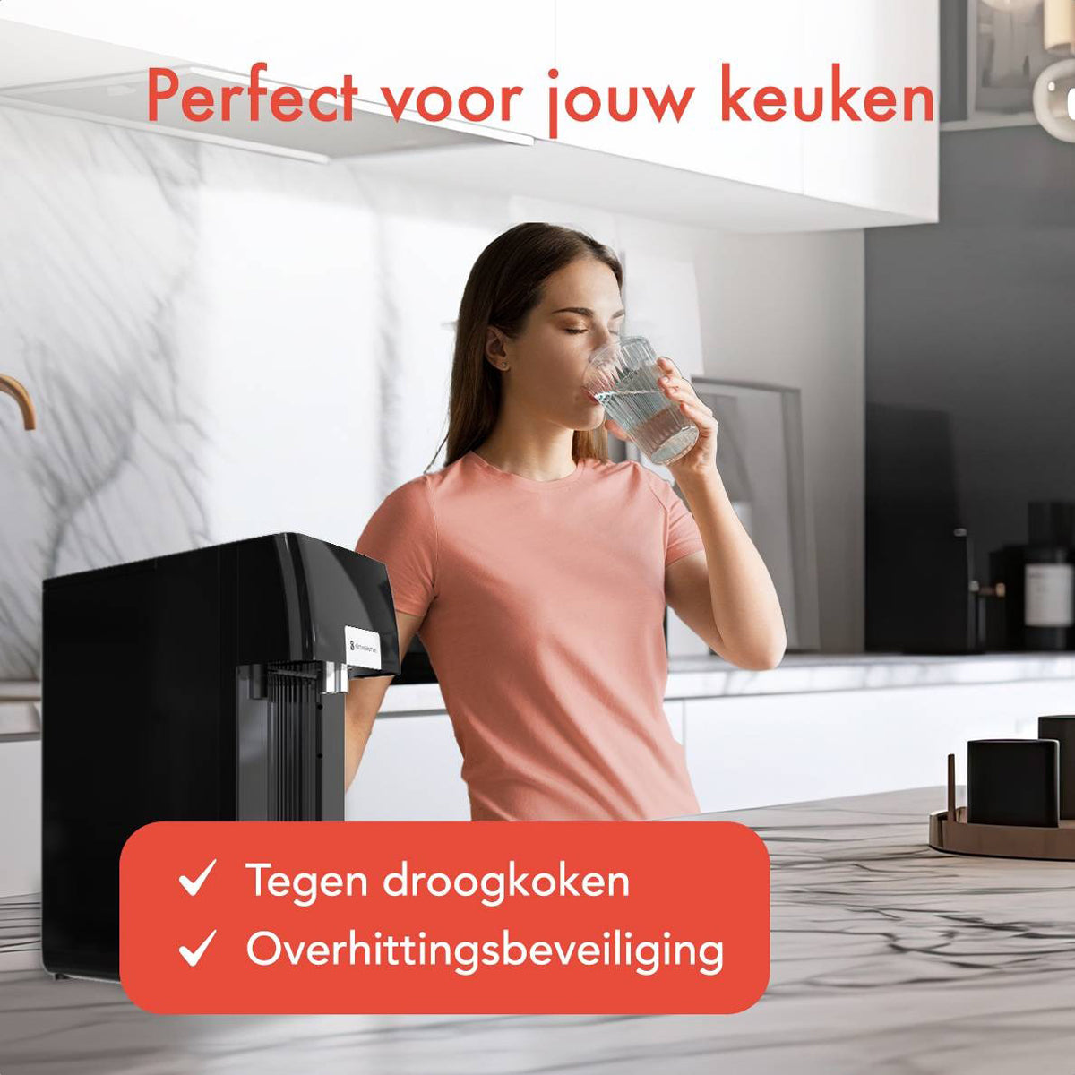 KitchenBrothers Heetwaterdispenser – 2.5 liter – 2600 W – 24 x 14.3 x 20 cm – Zwart