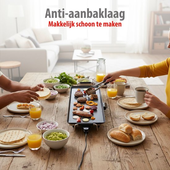 alpina Teppanyaki Grillplaat XXL - 100 x 22 cm - 2000W - Antiaanbaklaag
