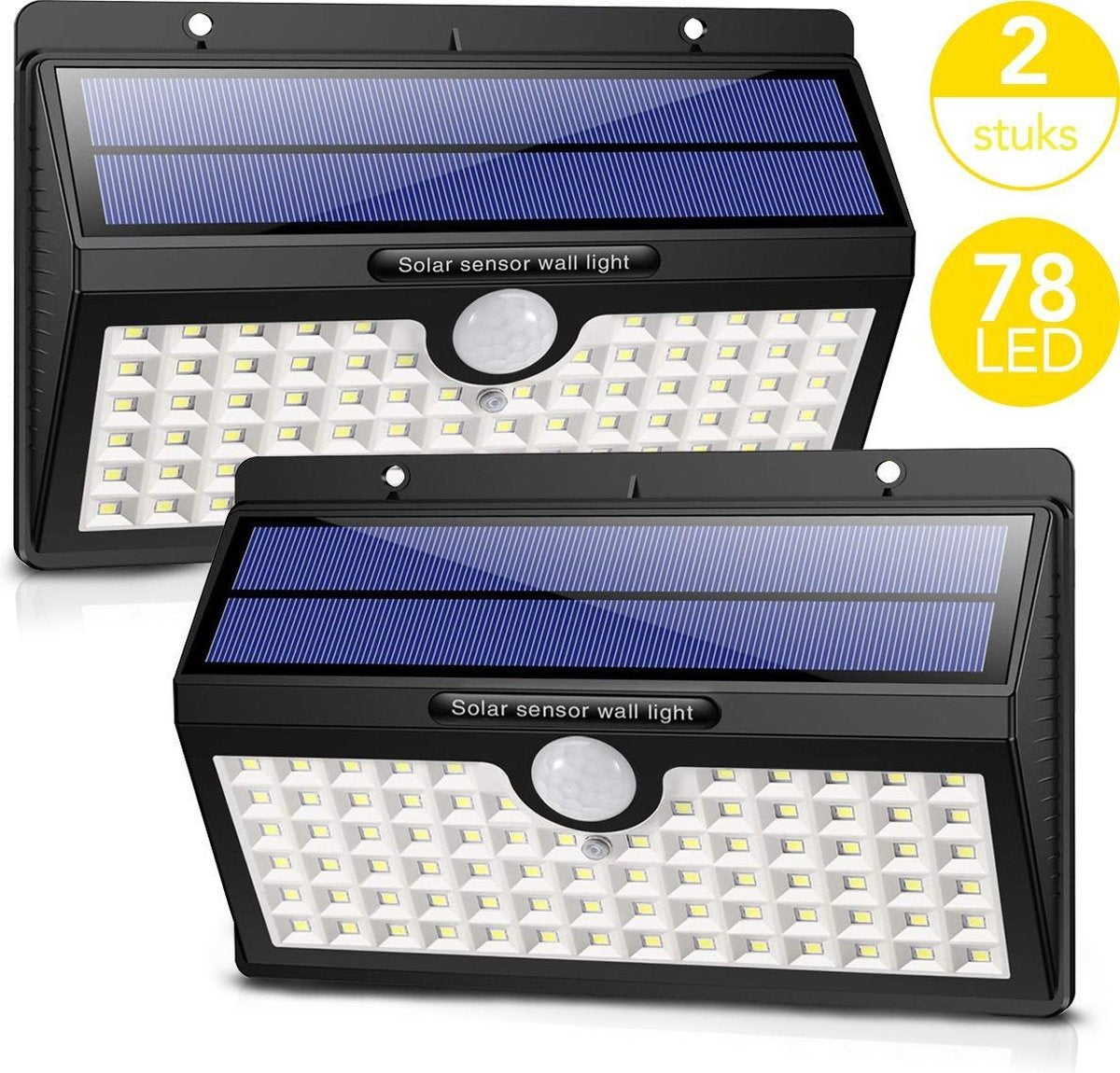 Auronic Solar Buitenlamp met Bewegingssensor - Tuinverlichting Op Zonne-energie - Wandlamp - 78 LED's - IP65 - 2 Stuks - Zwart