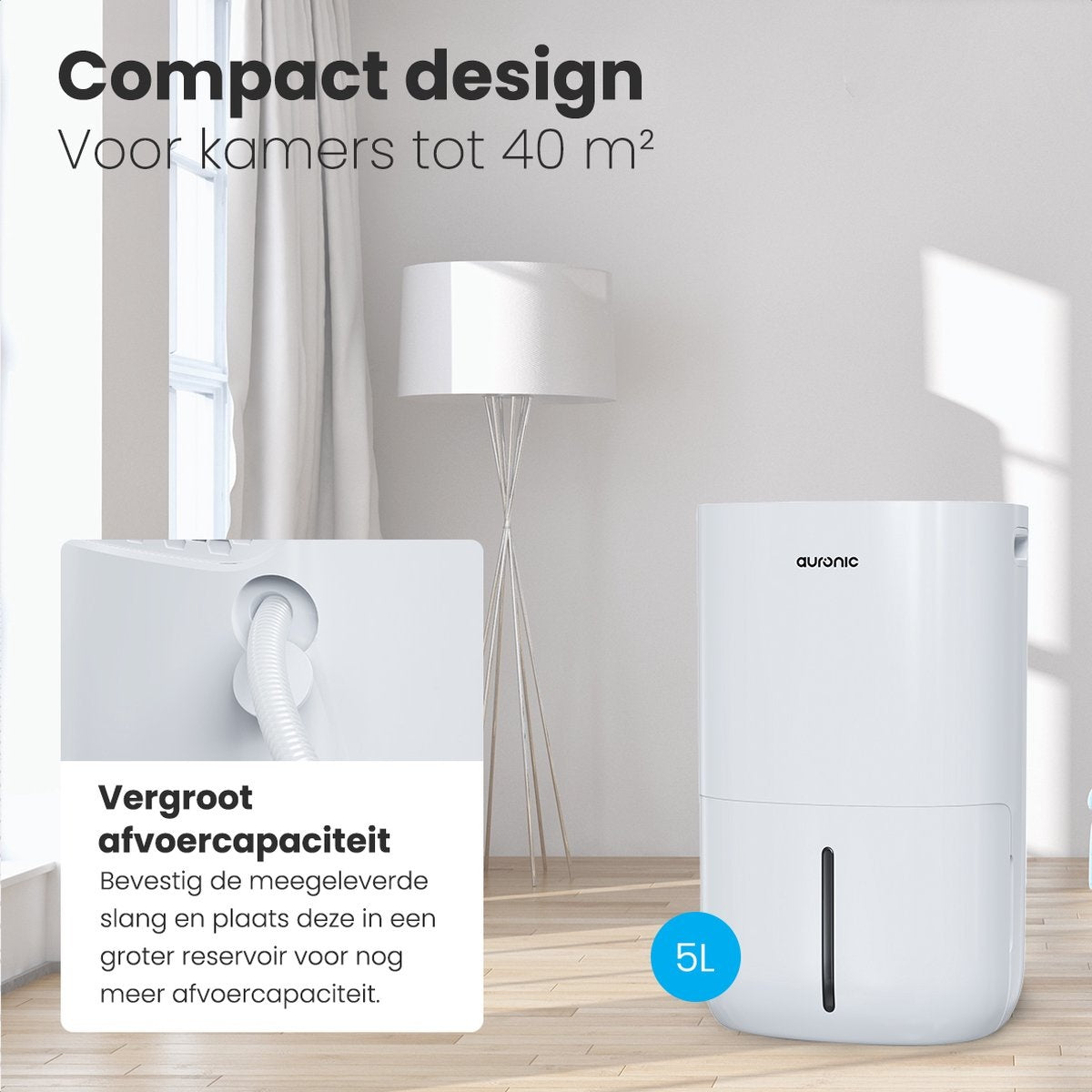 Auronic Luchtontvochtiger en Luchtreiniger - Slaapkamer en Woonkamer - Ontvochtigt 20L per Dag - Was-droog Functie - Wit
