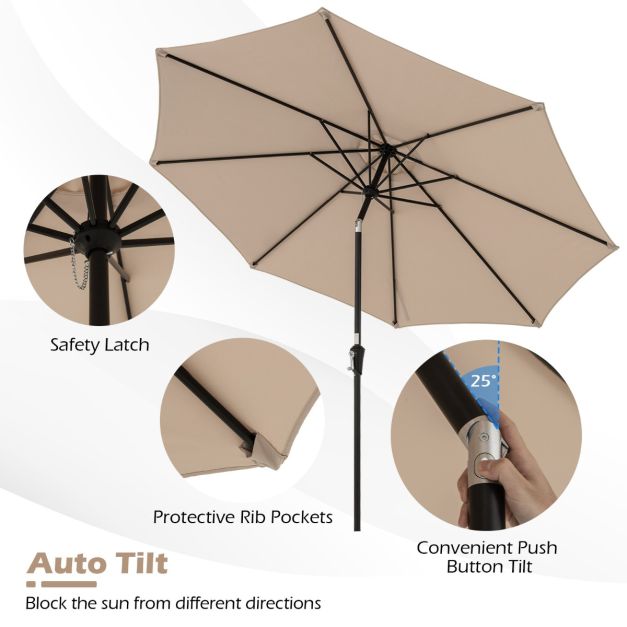 Coast Terrasparasol 303 cm Bruin – Kantelbare Parasol met Zwengel & 8 Baleinen Dubbelgelaagd voor Tuin, Terras & Zwembad