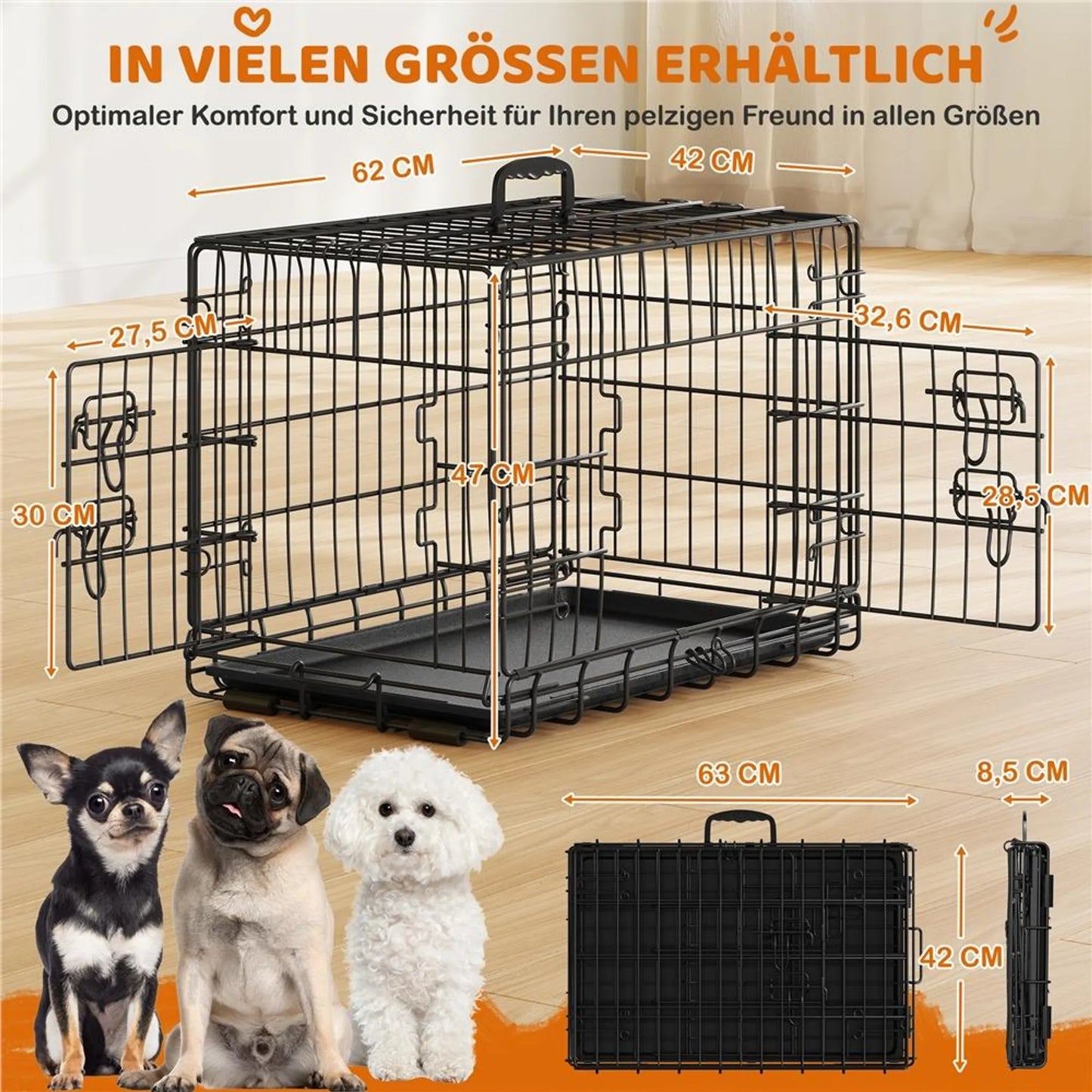 Yaheetech Hondenbench Opvouwbaar Met Tussenschot – Voorzien Van Twee Deuren En Verwijderbare Bodemplaat En Veiligheidsslot – Voor Training En Reis – Zwart Gepoedercoat Metaal – 61,5 x 41,5 x 47 cm
