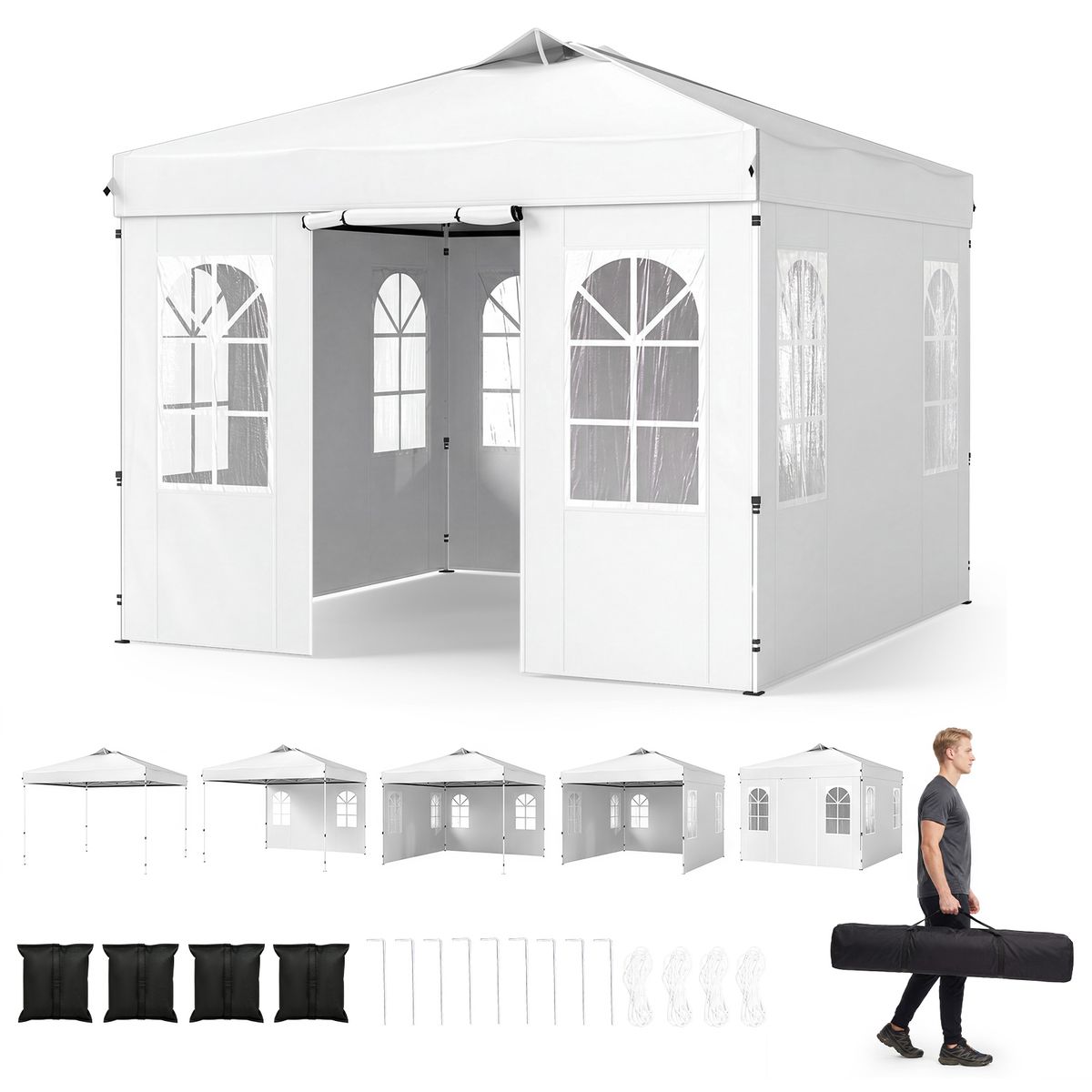 Coast Pop-up tuinpaviljoen - hoogteverstelbaar - met 4 afneembare zijwanden - wit 3x3 meter