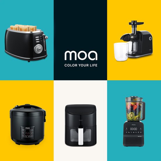 MOA Retro Broodroaster - Toaster voor 4 Sneden - Extra Brede Sleuven - 6 Warmteniveaus - 1500W - Zwart