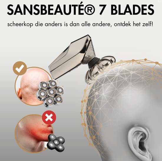 6-in-1 Scheerapparaat Mannen + Extra Scheerkop – Trimmer - Tondeuse - Sansbeauté® SkullSharp PRO MAX - Electric Face & Head Shaver - Skull Shaver - Hoofd Kaal Scheren – Nat & Droog - Elektrisch