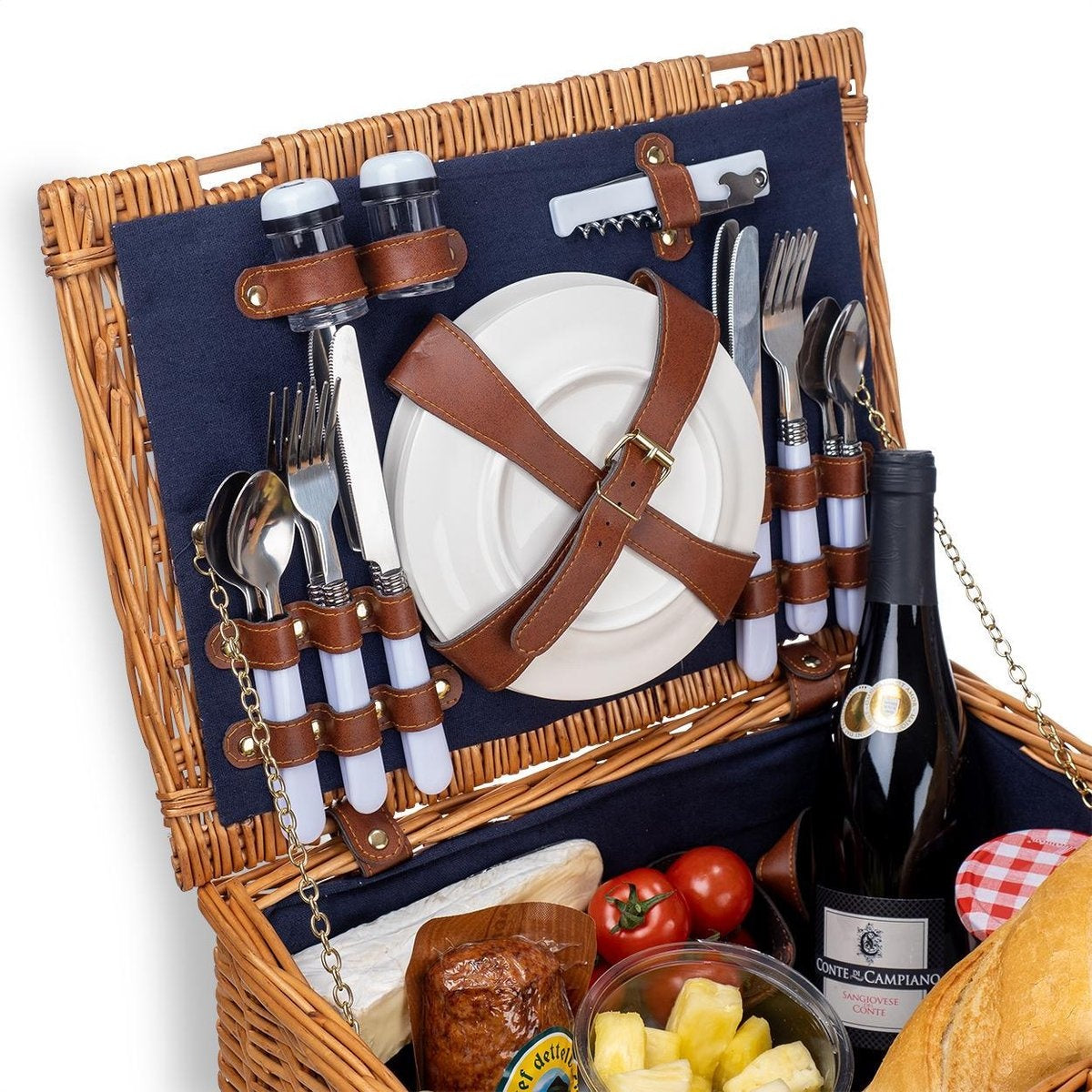 LifeGoods Picknickmand - 29-Delige Set met Picknickkleed - 4 Personen - PU-leer