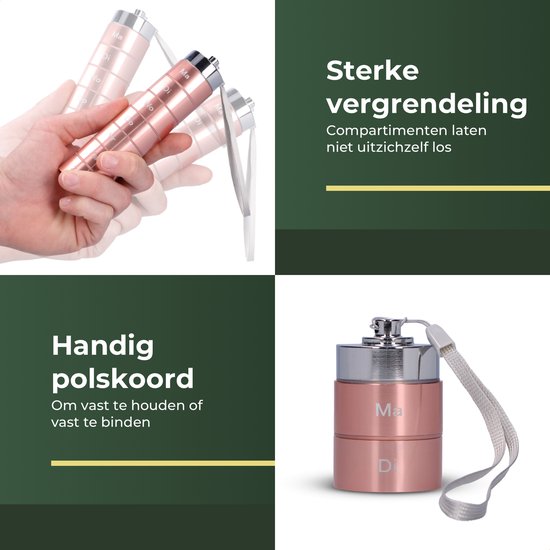 Gandria Pillendoos 7 Dagen - Uitneembaar Pillendoosje - Pillesdoosjes met 7 Compartimenten - Medicijndoos met Stevige Sluiting - Koker - Waterdicht - Roze