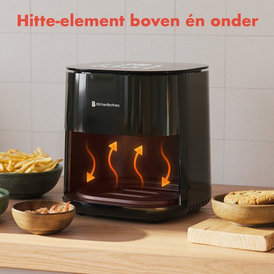 KitchenBrothers Airfryer XL - 5L - 2000W - Heteluchtfriteuse - Dual Heating - 80ºC tot 200ºC - 8 Kookprogramma's - Zwart