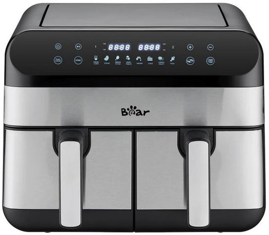 Bear Dubbele Air Fryer – 9L Heteluchtfriteuse met 2 Mandjes – 2400W – Onafhankelijke Temperatuurregeling & 8 Programma’s – Digitaal Display – QZG-F24F1