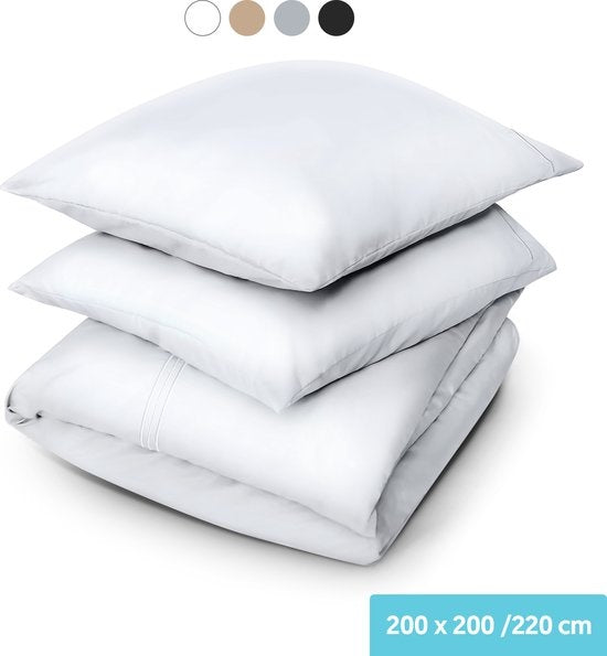 Dreamlab Dekbedovertrek set - 200 x 200/220 cm - Beddengoed met kussensloop - Twee persoons - Vier seizoenen - Microvezel - Wit