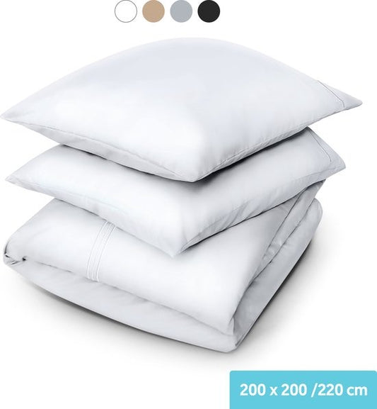 Dreamlab Dekbedovertrek set - 200 x 200/220 cm - Beddengoed met kussensloop - Twee persoons - Vier seizoenen - Microvezel - Wit
