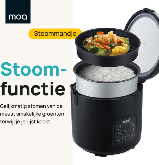 MOA Multicooker - 5L - Slowcooker - Rijstkoker met Stomer - Stoomkoker - Warmhoudfunctie - 700W - Zwart