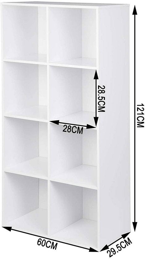 Woltu Boekenkast Staande Plank - MDF Wit - 60 x 29,5 x 121 cm - 8 Vakken Opbergruimte