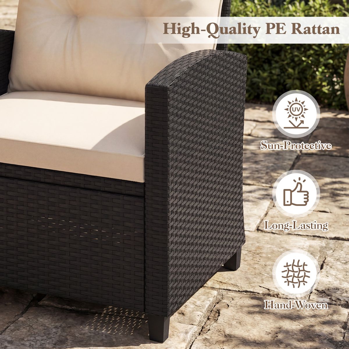 Coast 3-delige loungeset van rotan - met zit- en rugkussens - bijzettafel - beige