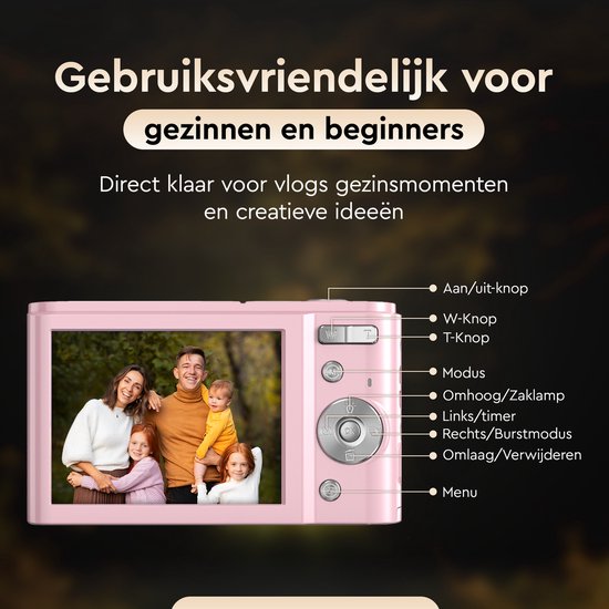 K&L Digitale Camera 4K - 64MP - Fototoestel - Compact Camera - Vlog Camera - Voor Kinderen - Inclusief 64GB - NL Software