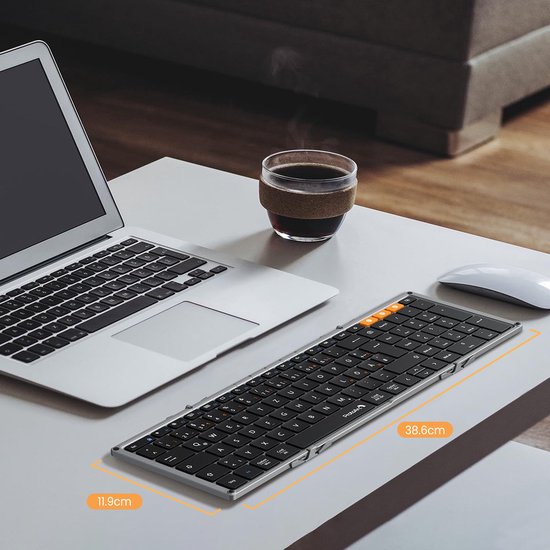 Opvouwbaar Bluetooth Toetsenbord – Full-Size Draadloos Toetsenbord – Reis Toetsenbord Draagbaar – Voor Laptop, Tablet, iPad, Smartphone, Windows, Android & iOS – Space Grey