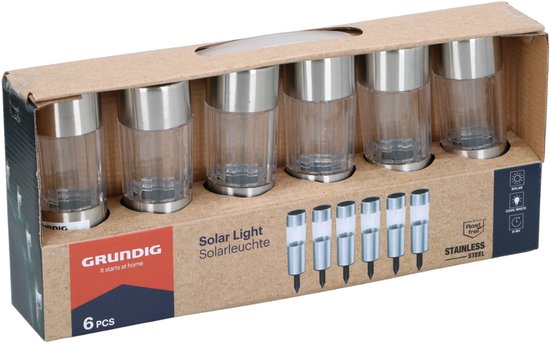 Grundig Tuinverlichting - Solar Lamp Set van 6 - Solar Lantaarn - Prikspot Tuinverlichting op Zonneenergie LED