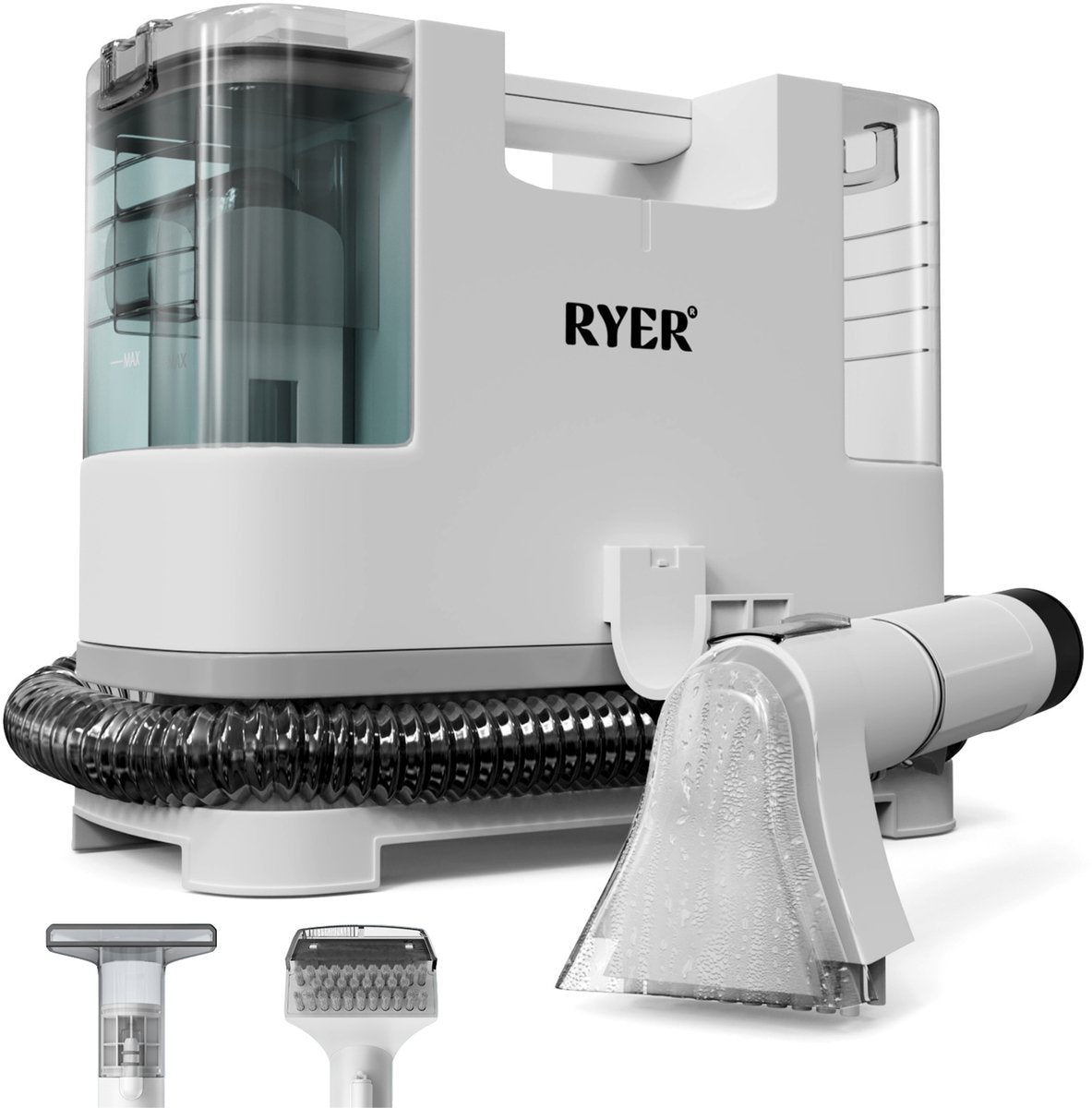 Ryer Vlekkenreiniger - Wit - 400 W - 9000 Pa Zuigkracht - Dubbele Watertanks 1,9 L - 4 Opzetstukken - 30 x 15 x 30 cm