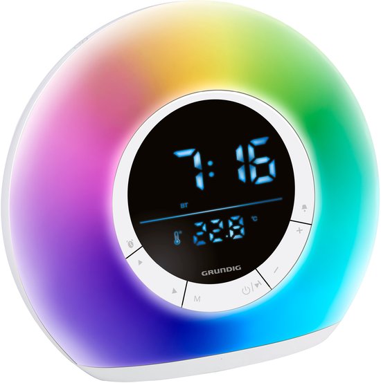 Grundig Wake-Up Light Wekker – Digitale Wekker met Radio en Bluetooth – Lichtwekker met LED-Display – Wake up Light - Wit