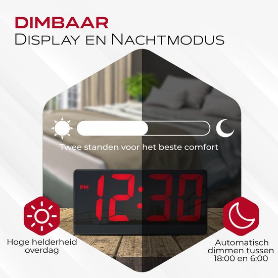 Caliber Digitale Wekker - Wekkers digitaal - Instelbare Snooze Tijd - Alarmklok - Dimbaar display - Digitale klok slaapkamer - USB Oplader