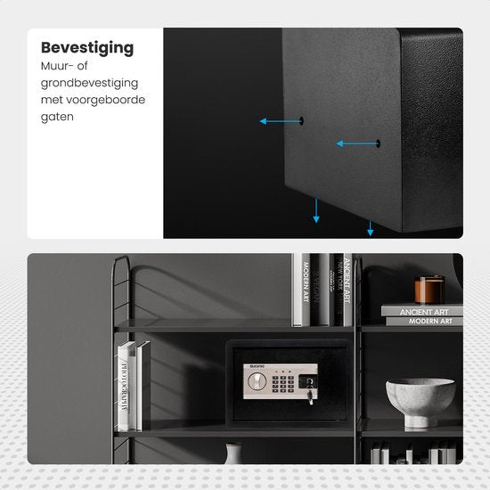 Auronic Elektronische Kluis - Cijferslot - Muurbevestiging - 4,3cm Deur - 130dB Alarm - 28L - 30x38x30cm - 10KG - Staal - Zwart