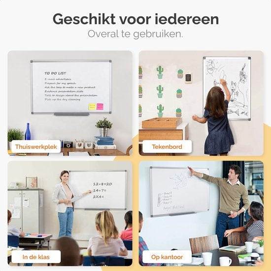 Goliving Whiteboard met Stiften - 60 x 90 cm - Magnetisch bord - Weekplanner - Schoolbord - Emaille Magneetbord