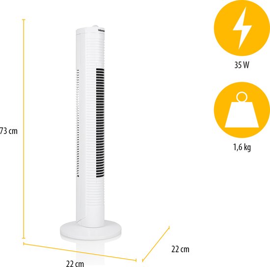 Tristar Torenventilator – Timer tot 120 min – Oscillerend – 3 Snelheden – Stil & Compact – VE‑5900 – Wit