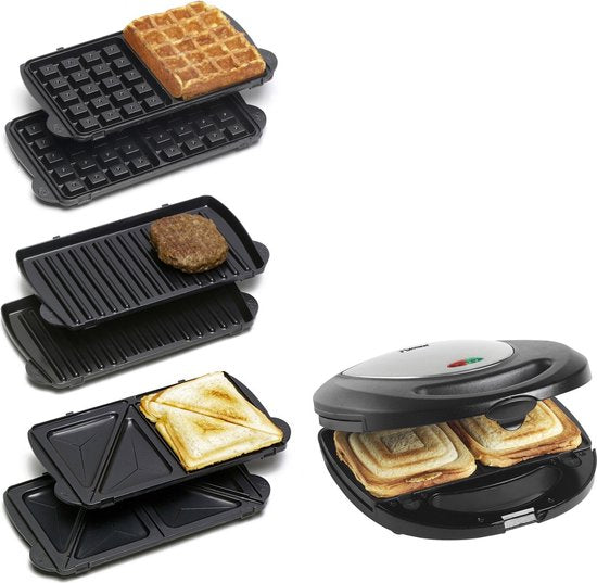 Bestron Tosti apparaat - ASM8010 - 760W - 3-in-1 Tosti's, wafels en grillen - Anti aanbaklaag - Grijs - 5 jaar garantie