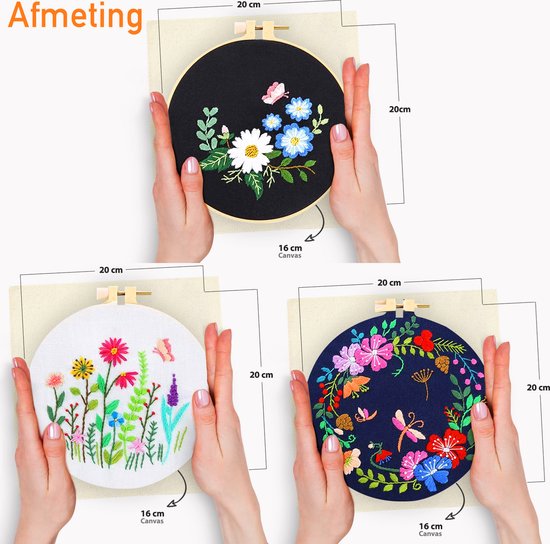 Happy Goods Borduurpakket Bloemen en Vogels - Borduurpakketten Volwassenen - Borduurset van 3 - Hobby en Creatief - Borduren