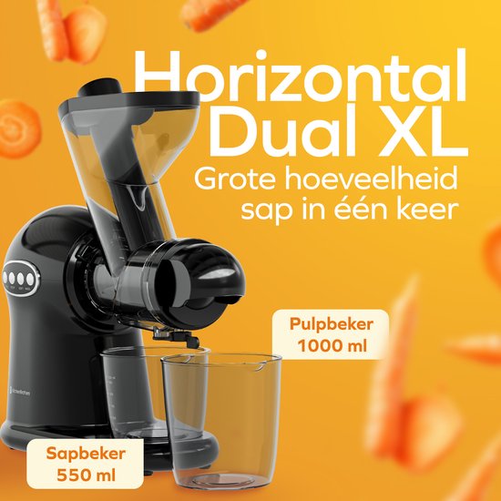 KitchenBrothers Slowjuicer XL - Juicer - Groenten en Fruitpers - 43 mm en 70 mm invoer - 500 ml - Zwart