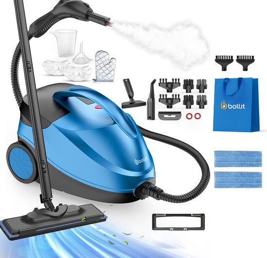 BOLLIT Stoomreiniger PRO 2000W – Handstomer en Tapijtreiniger – 20 Accessoires – 140°C Dieptereiniging – 3.5 Bar Stoomdruk – Reinigingsmachine - Voor Vloer, Bank, Badkamer & Tapijt - Stoomreiniger vloer