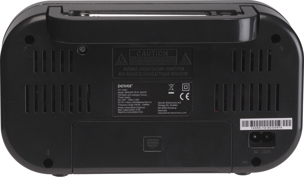 Denver FM Radio Retro - Werkt op batterij of netstroom - Keukenradio - Draagbare Radio - TR51 - Wit