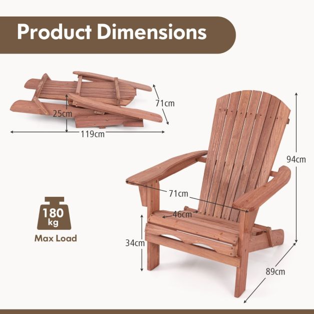 Coast Tuinstoel Adirondack - Set van 2 - Max. 180 kg - 89 x 71 x 94 cm - Bruin