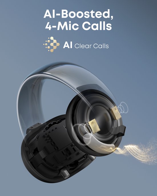 soundcore AeroClip by Anker - Oordopjes met open oor - Clip-on hoofdtelefoon - Adaptief comfort - Heldere gesprekken met 4 microfoons en AI - Stabiele pasvorm - 12mm drivers voor helder geluid - Open