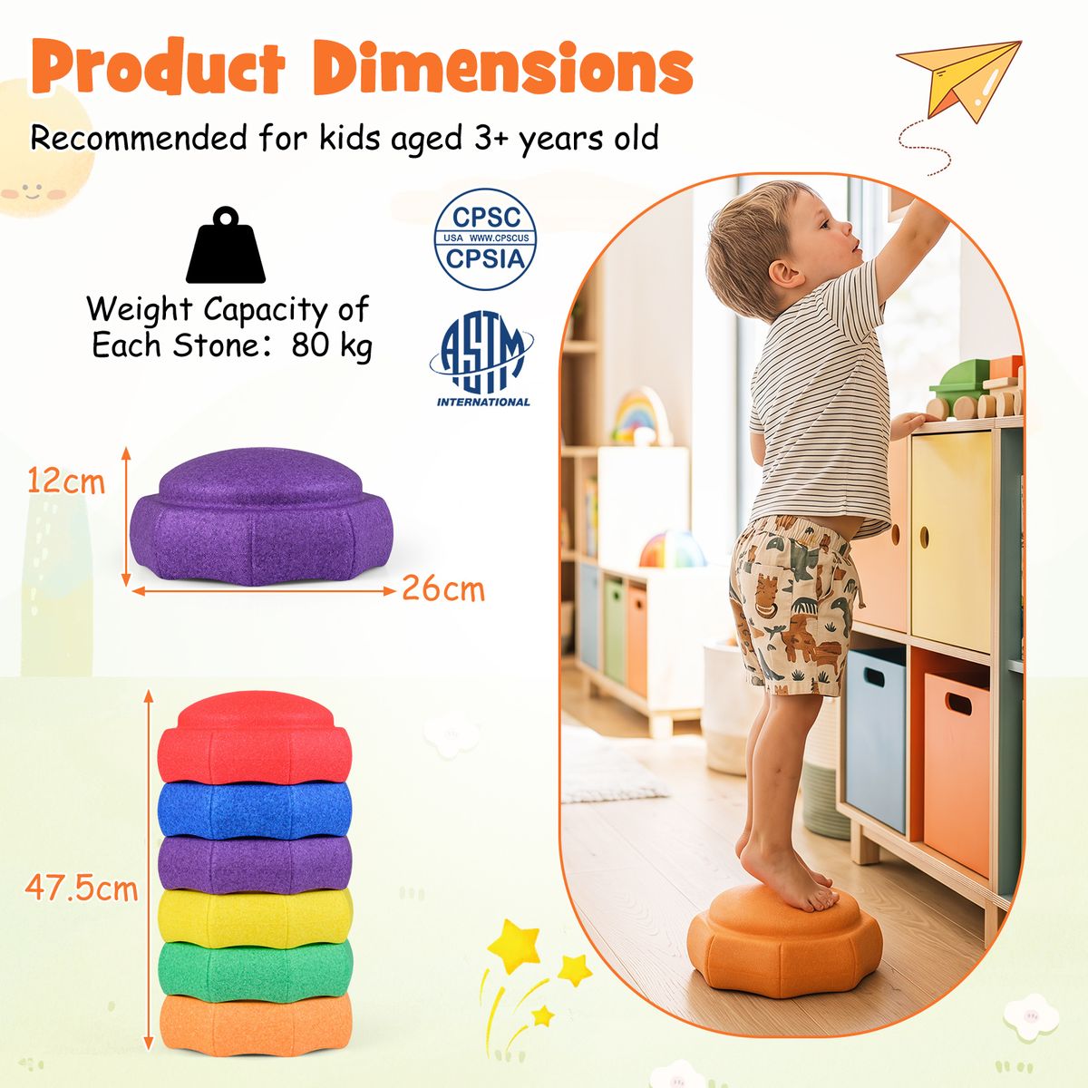Coast Balansstenen voor kinderen - 6-delige set - antislip - stapelbaar - meerkleurig