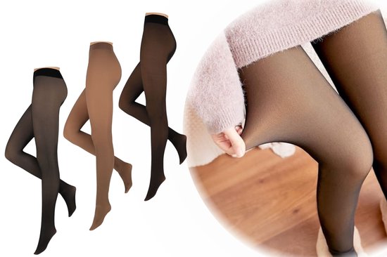 Fleece Panty - Zwart Nude - Maat L/XL - Thermo Panty Huidskleur - Anti ladder - Fleece Legging Dames