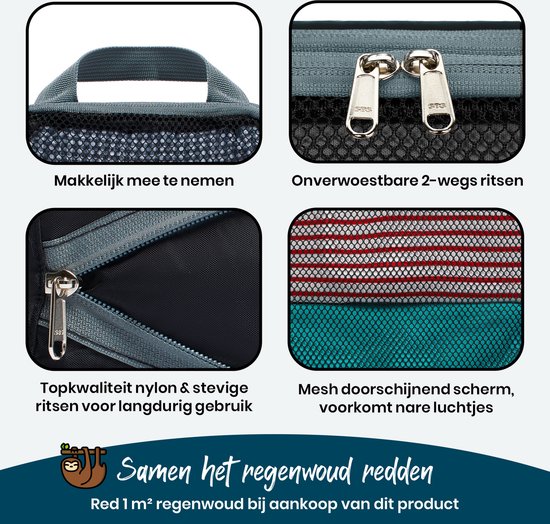 Compressie Pak Kubussen - Koffer Organizer Set - 6 stuks - Rugzak Compressie Kubussen - Met Compressierits - Mesh Zwart - Sunflake