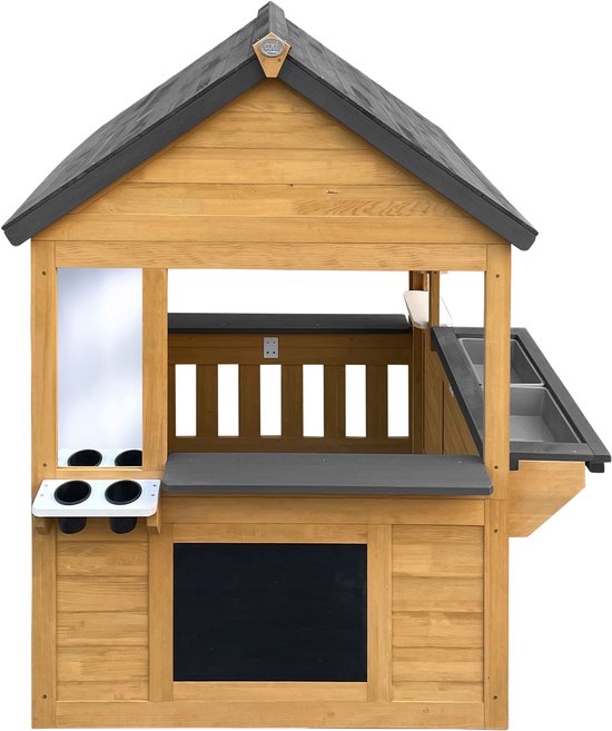 AXI Lynn Speelhuis in Bruin / Antraciet – Houten Speelhuisje met Speelkeuken, Boter, Kaas en Eieren spel en accessoires – FSC hout – Tuinhuisje voor kinderen - 10 jaar garantie!
