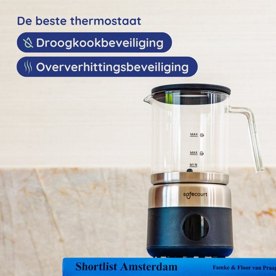 Safecourt Kitchen Glazen Melkopschuimer - Elektrische melkopschuimer - Glazen kan & PFAS-vrij - Vaatwasserbestendig - Zwart - MF700