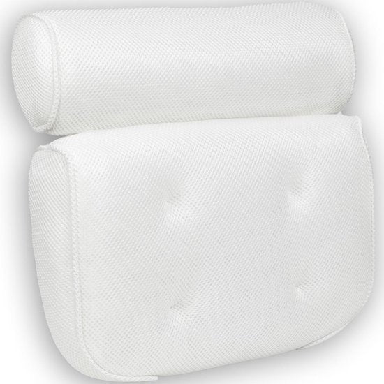 Loti Living Badkussen voor in bad – Badkussen – Nekkussen bad – Hoofdsteun bad – Badkussen met zuignappen – 6 Zuignappen – Ergonomisch nekkussen – Antislip - Wit