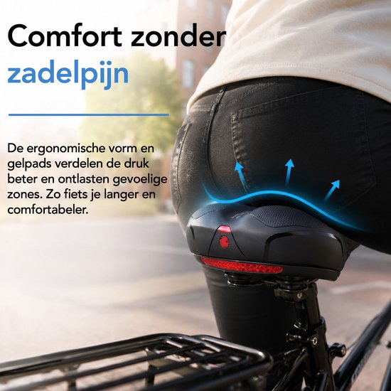 Brixy Ergonomisch Fietszadel - Incl. Zadelhoes - Gelpads & Vering - Reflecterend - Ventilerend - Unisex - Zwart