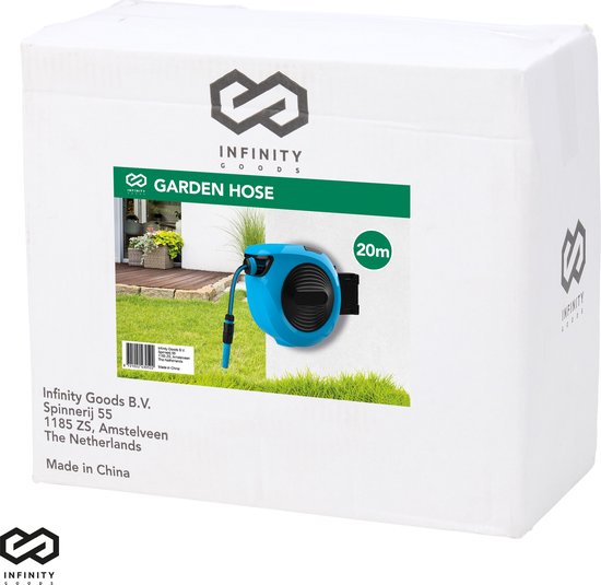 Infinity Goods Wandslangbox - 20 Meter - Slanghouder - Tuinslang Met Haspel - 180° Draaibaar - Automatisch - Slanghaspel
