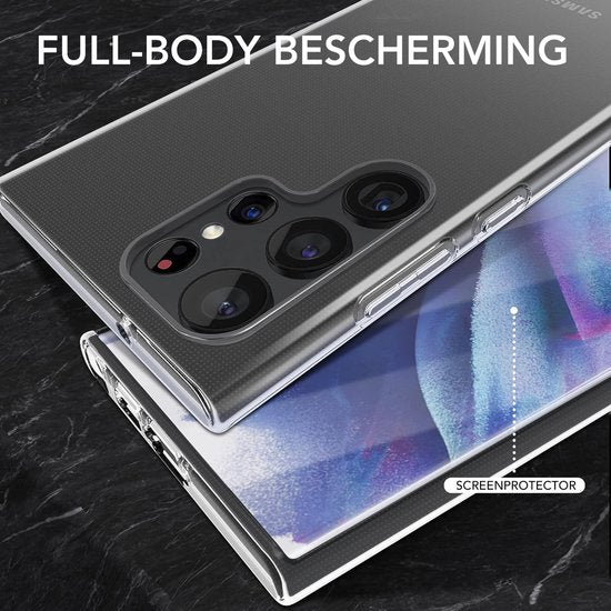 Podec Hoesje Geschikt voor Samsung Galaxy S23 Ultra Transparant Telefoonhoesje - Anti-Shock Case Cover met 2x Screenprotector