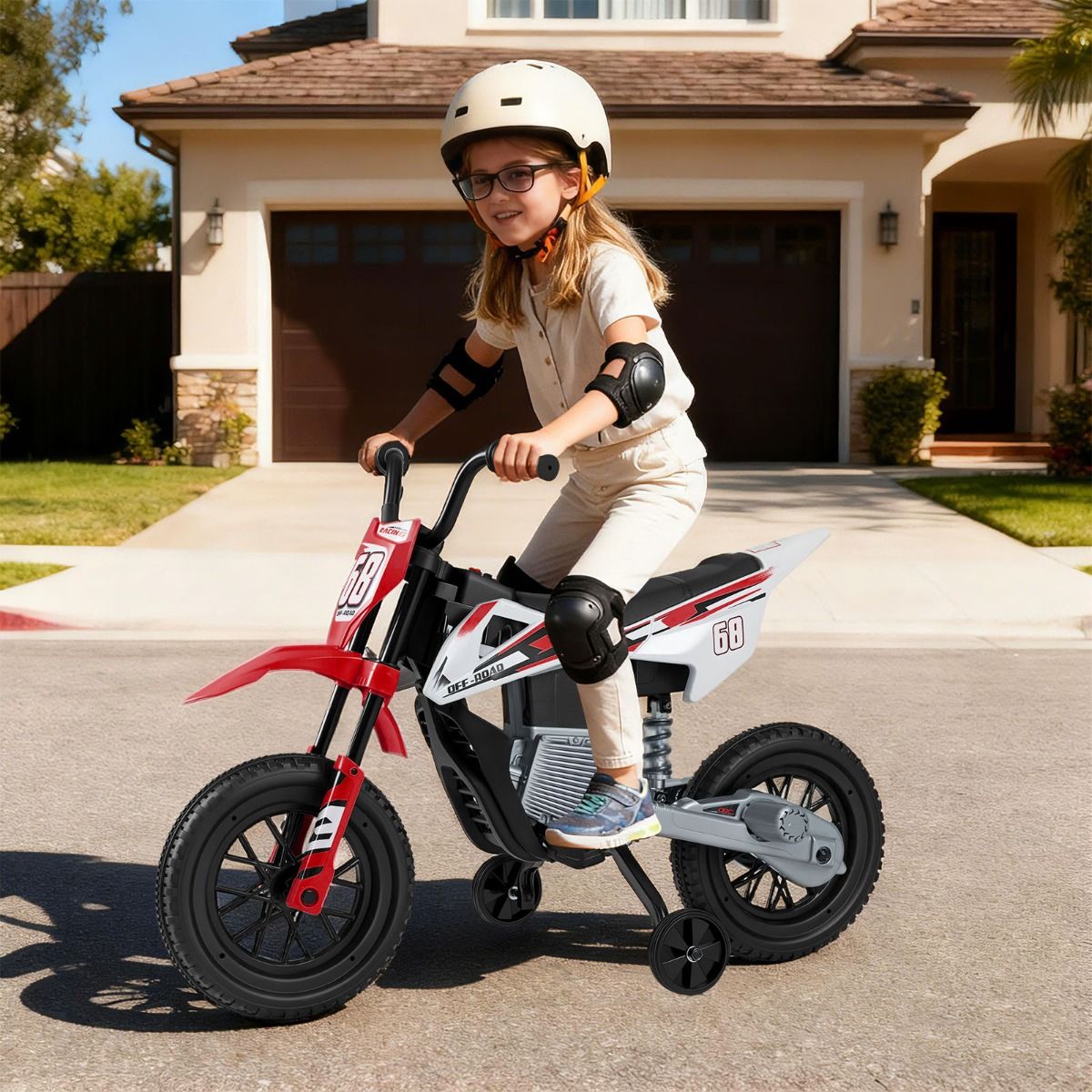 Coast Elektrische Kindermotorfiets - muziek en Bluetooth - zijwieltjes - rood
