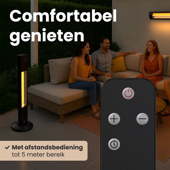 Auronic Terrasverwarmer - Infrarood Verwarming - Staand - 20m2 - Elektrisch - 2000W - Afstandsbediening - 3 Standen - Zwart